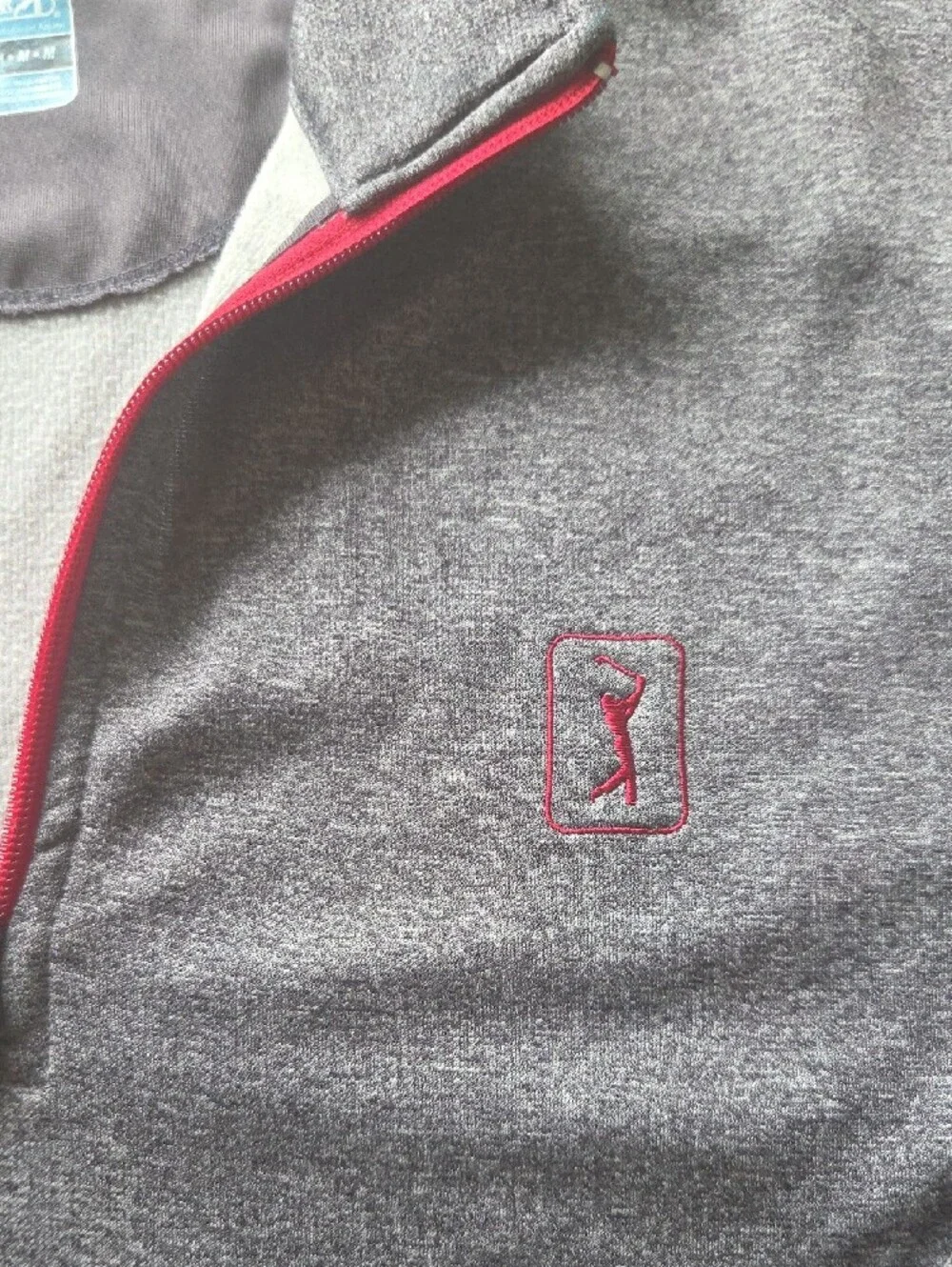 PGA Tour Men's Heather Gray Quarter-Zip Pullover with Red Trim